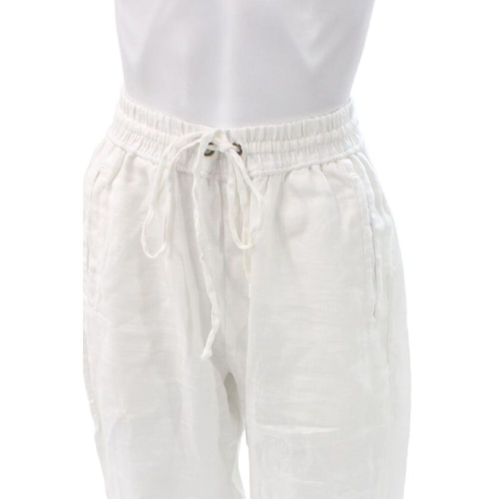 Lanhtropy Women Ankle Linen Pants White Drawstring Casual Size S